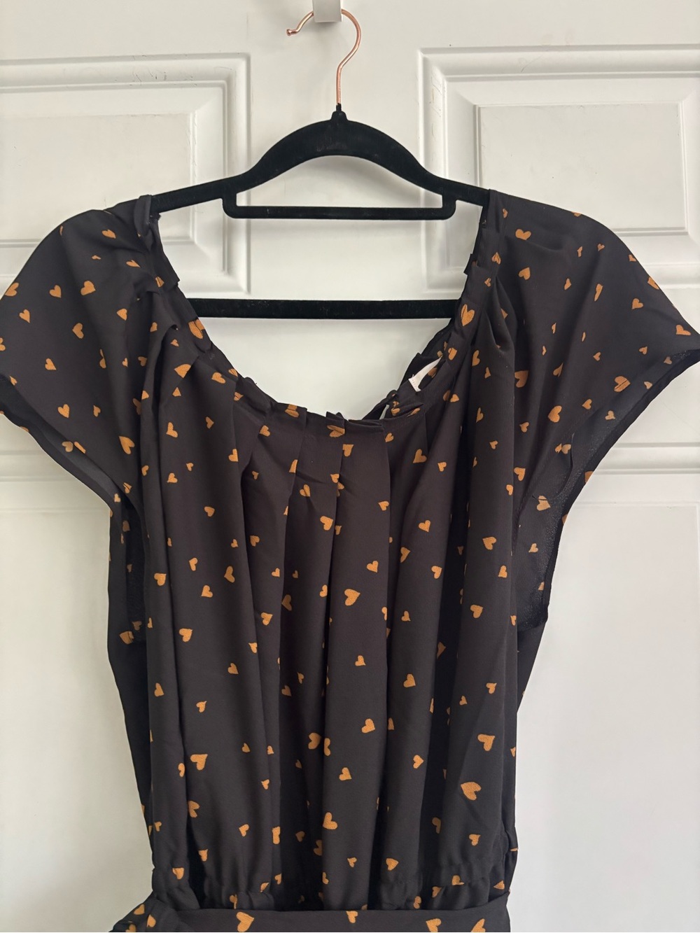 NWT Lauren Conrad Black Dress w/Gold Heart Print Tie-Waist Midi Dress, Size 2X - Picture 4 of 13